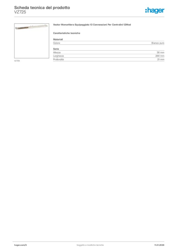 Immagine Hager Scheda tecnica del prodotto VZ725 | Hager Italia