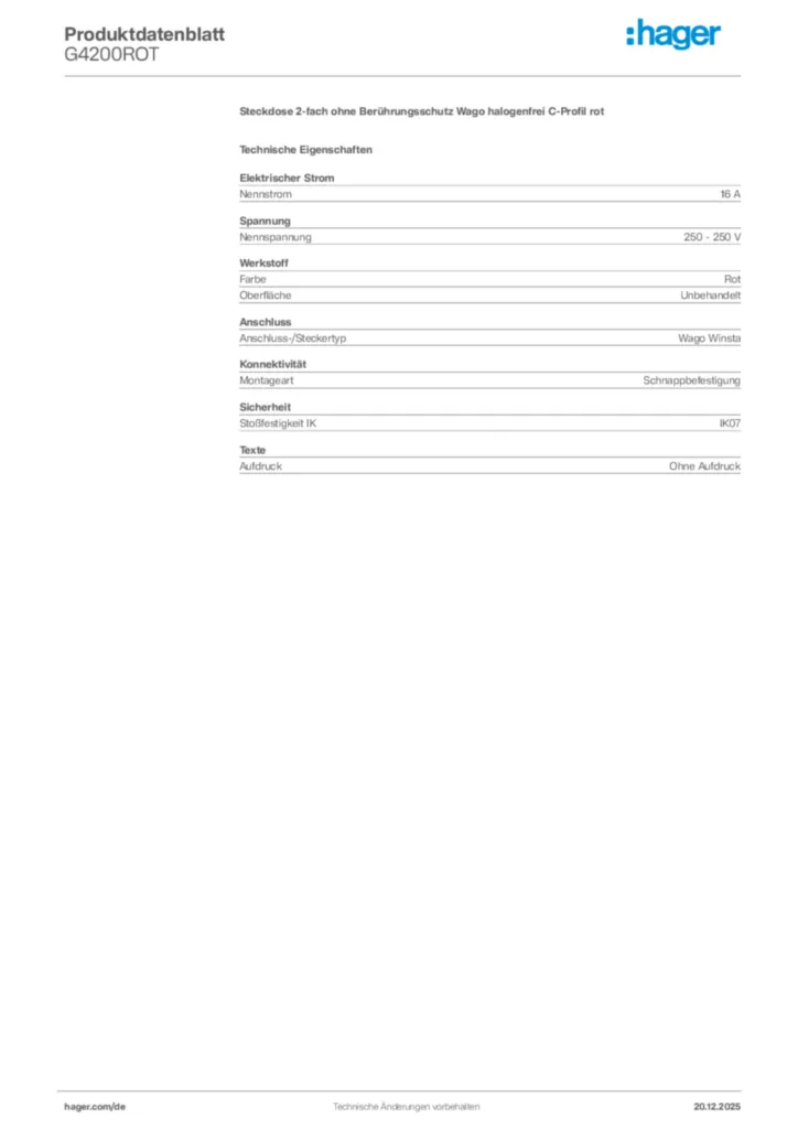 Bild Hager Produktdatenblatt G4200ROT | Hager Deutschland