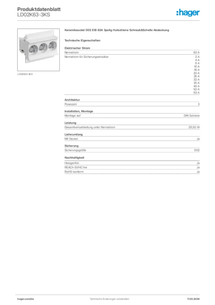Bild Hager Produktdatenblatt LD02K63-3KS | Hager Deutschland