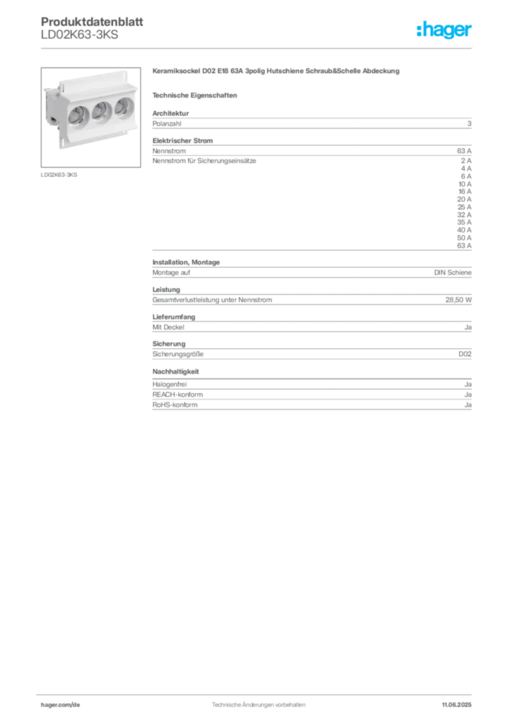 Bild Hager Produktdatenblatt LD02K63-3KS | Hager Deutschland