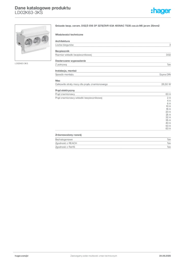 Zdjęcie Hager Karta katalogowa LD02K63-3KS | Hager Polska