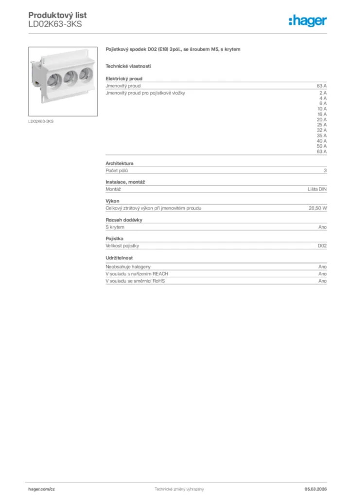 Obrázek Hager Product data sheet LD02K63-3KS | Hager