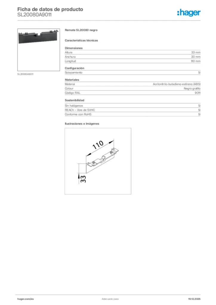 Imagen Hager Ficha de datos de producto SL20080A9011 | Hager España