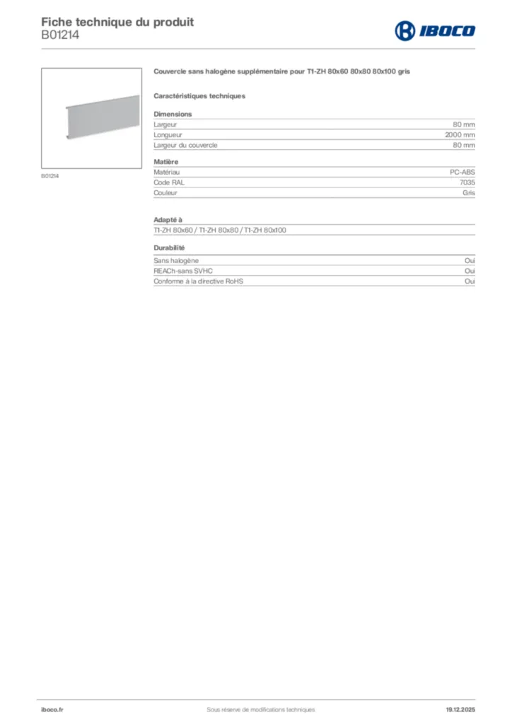 Image Iboco Fiche technique du produit B01214 | Hager France