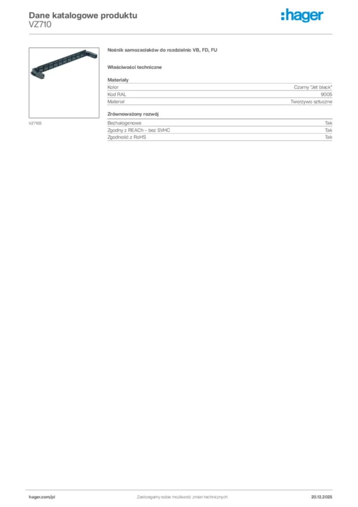 Zdjęcie Hager Karta katalogowa VZ710 | Hager Polska
