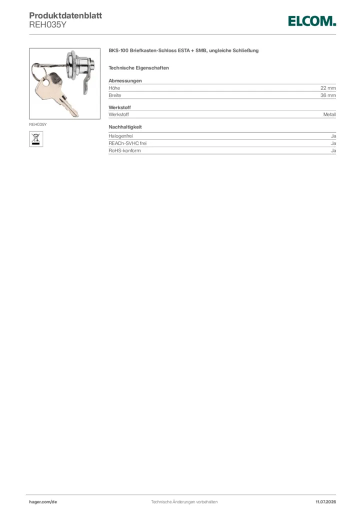 Bild Elcom Produktdatenblatt REH035Y | Hager Deutschland