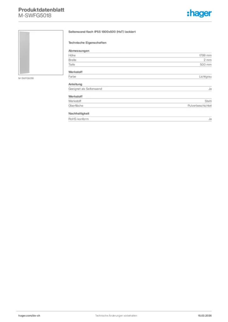 Bild Hager Produktdatenblatt M-SWFG5018 | Hager Schweiz