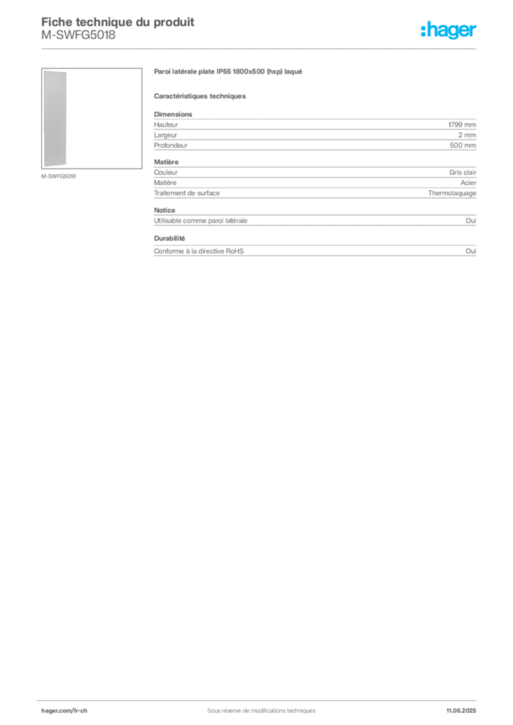 Image Hager Fiche technique du produit M-SWFG5018 | Hager Suisse