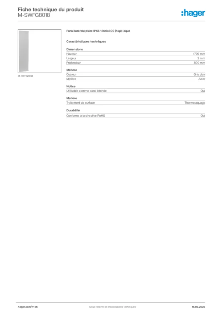 Image Hager Fiche technique du produit M-SWFG8018 | Hager Suisse