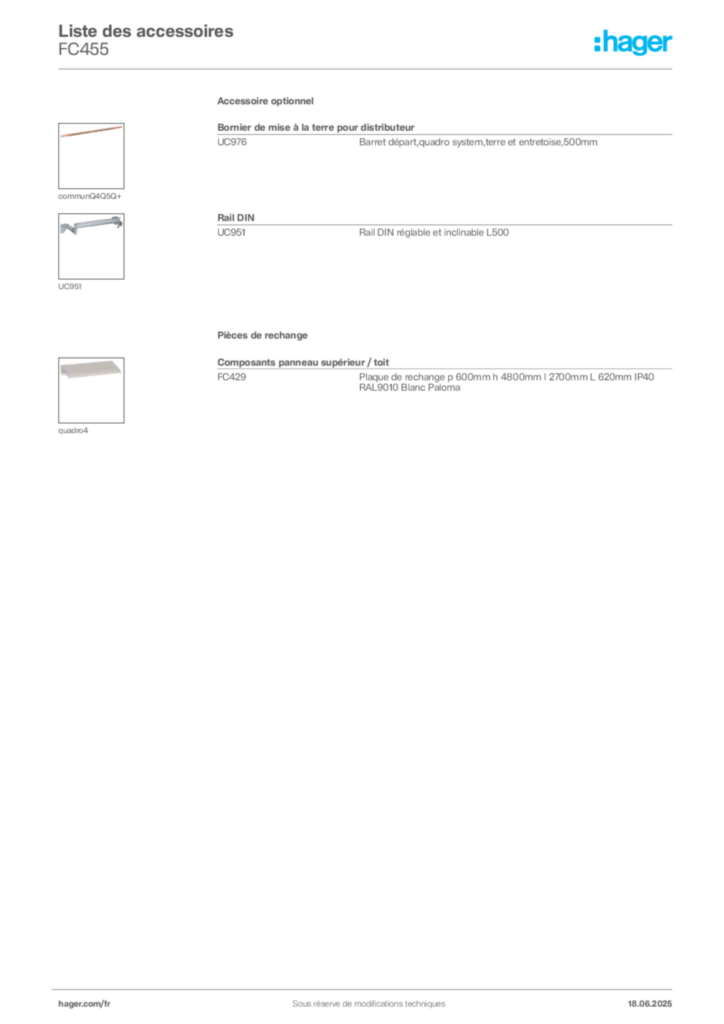Image Hager Fiche technique du produit FC455 | Hager France