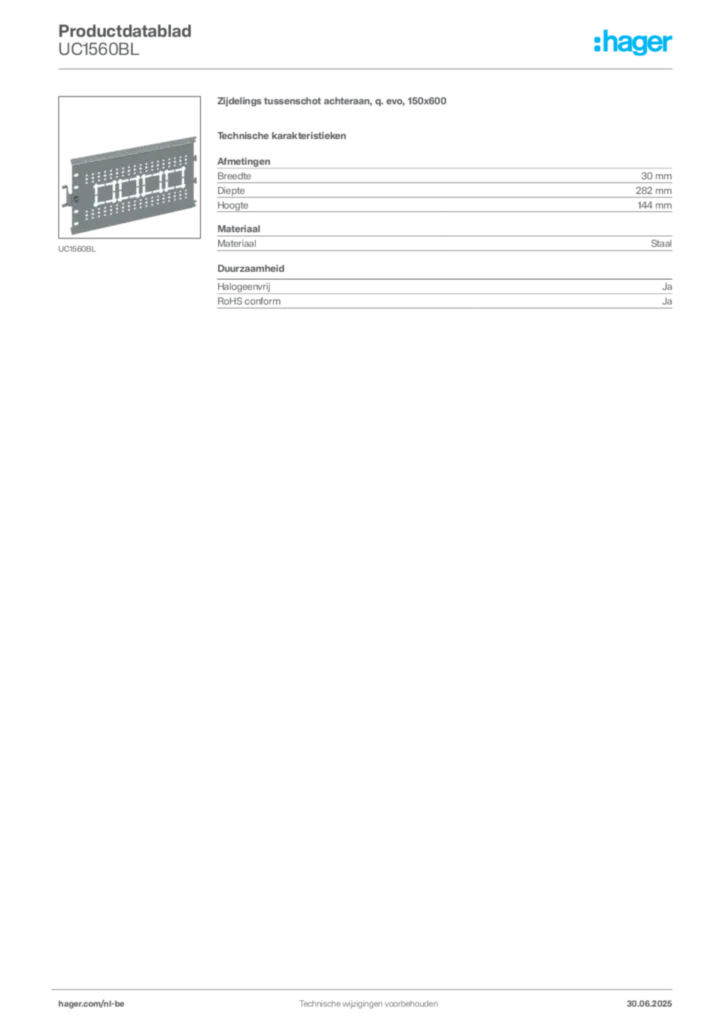 Afbeelding Hager Productdatablad UC1560BL | Hager Belgium