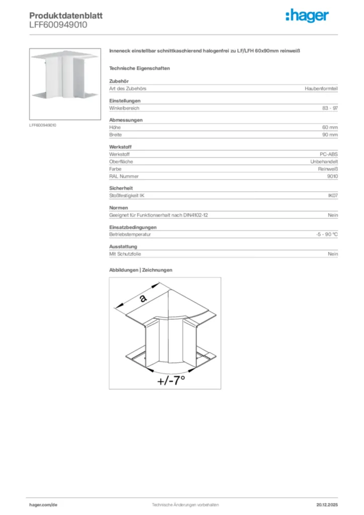Bild Hager Produktdatenblatt LFF600949010 | Hager Deutschland