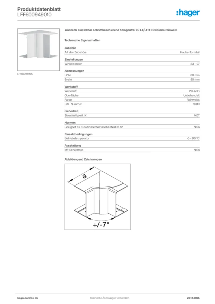 Bild Hager Produktdatenblatt LFF600949010 | Hager Schweiz