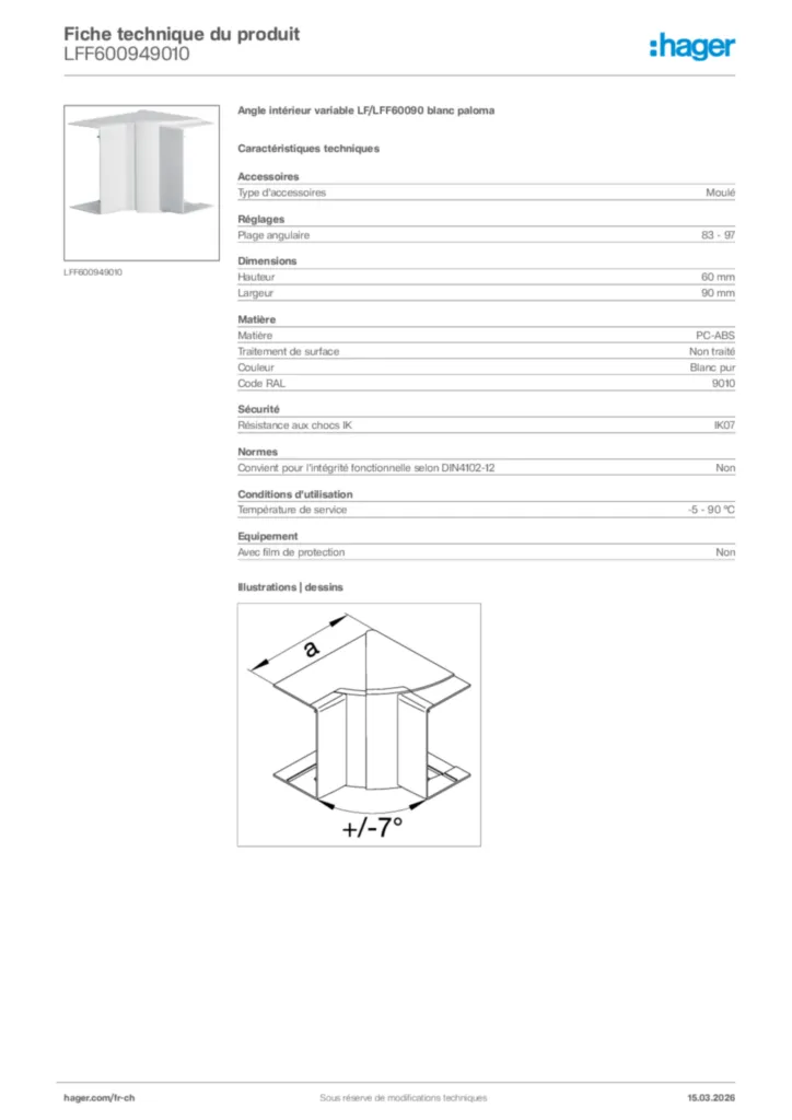 Image Hager Fiche technique du produit LFF600949010 | Hager Suisse