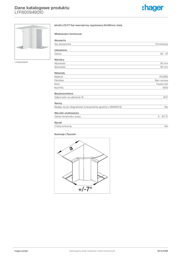 Zdjęcie Hager Karta katalogowa LFF600949010 | Hager Polska