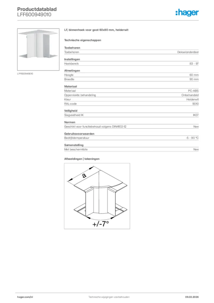 Afbeelding Hager Productdatablad LFF600949010 | Hager Nederland