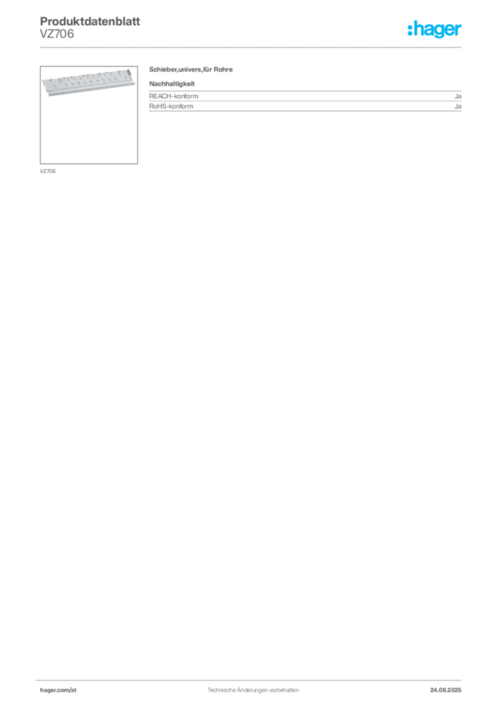 Bild Hager Produktdatenblatt VZ706 | Hager Deutschland