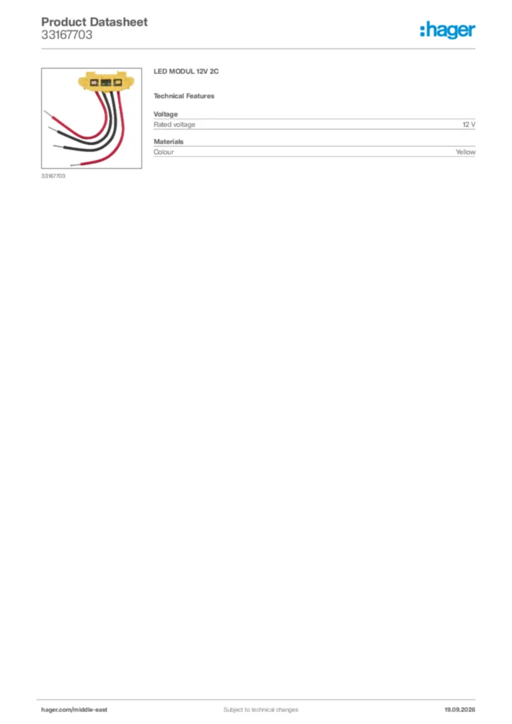 Image Hager Product data sheet 33167703  | Hager