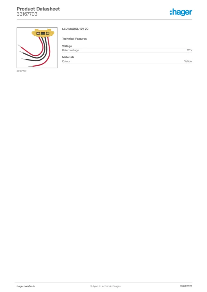 Image Hager Product data sheet 33167703  | Hager