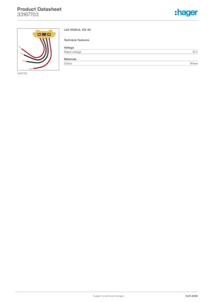 Image Hager Product data sheet 33167703  | Hager