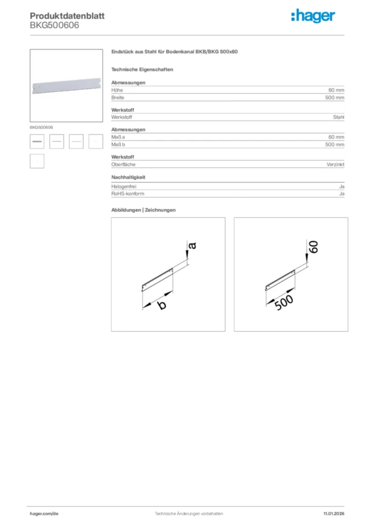 Bild Hager Produktdatenblatt BKG500606 | Hager Deutschland