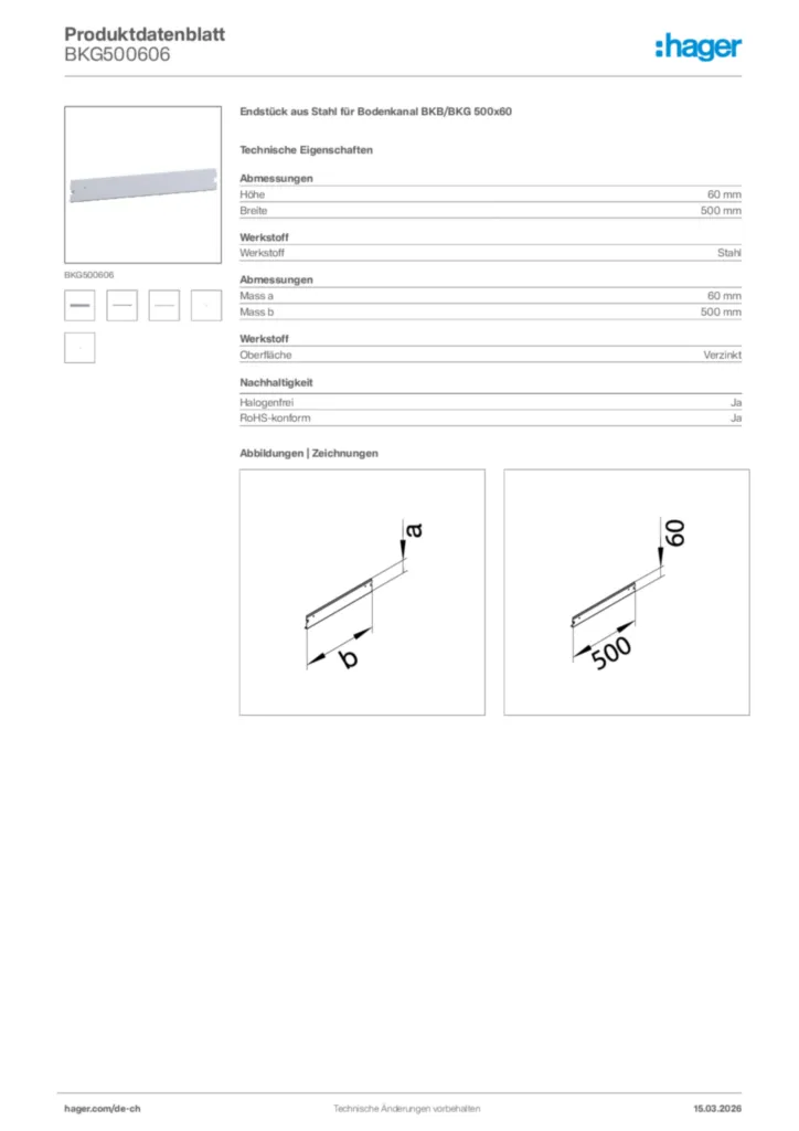 Bild Hager Produktdatenblatt BKG500606 | Hager Schweiz
