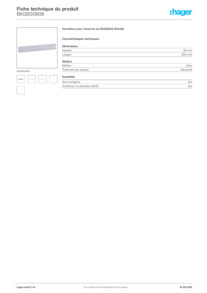 Image Hager Fiche technique du produit BKG500606 | Hager Suisse