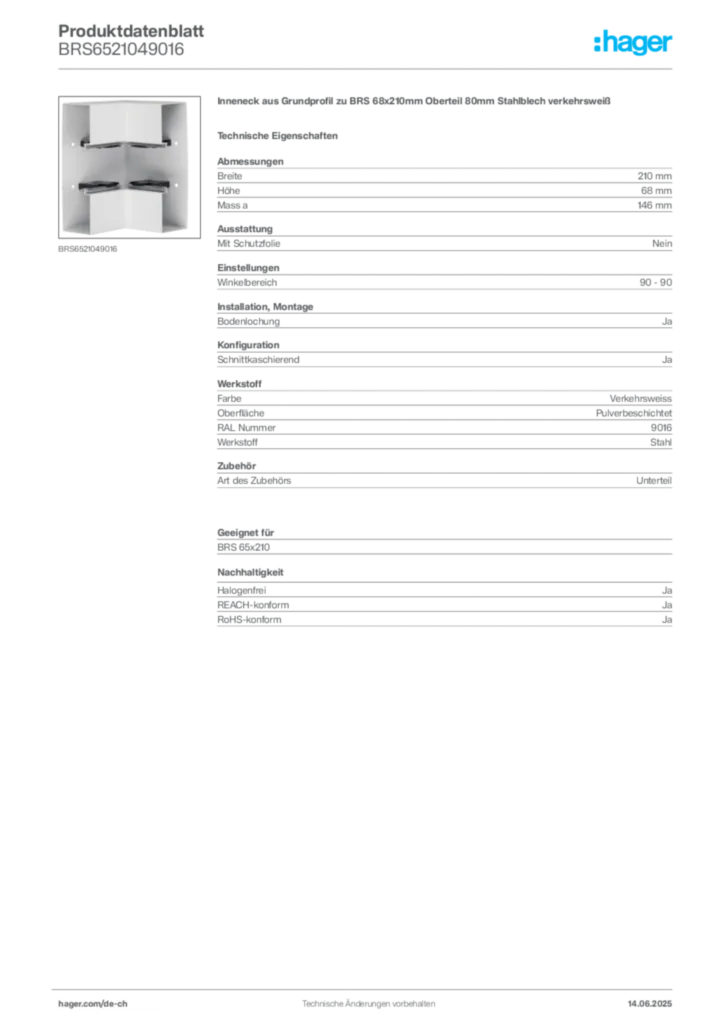 Bild Hager Produktdatenblatt BRS6521049016 | Hager Schweiz