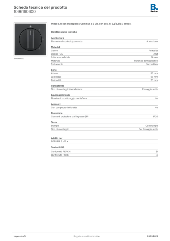 Immagine Berker Scheda tecnica del prodotto 1096160600 | Hager Italia
