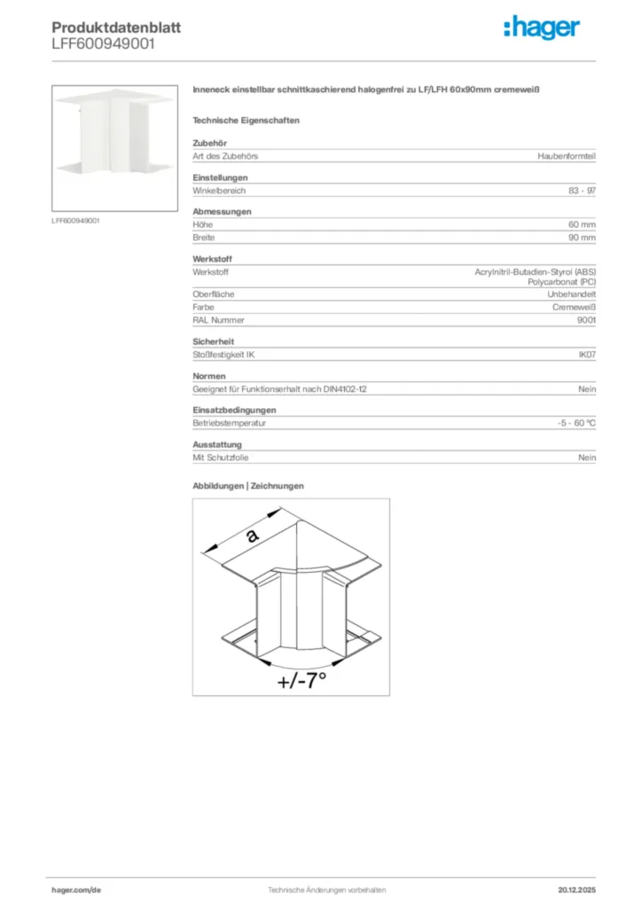 Bild Hager Produktdatenblatt LFF600949001 | Hager Deutschland