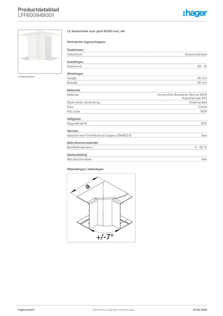 Afbeelding Hager Productdatablad LFF600949001 | Hager Nederland