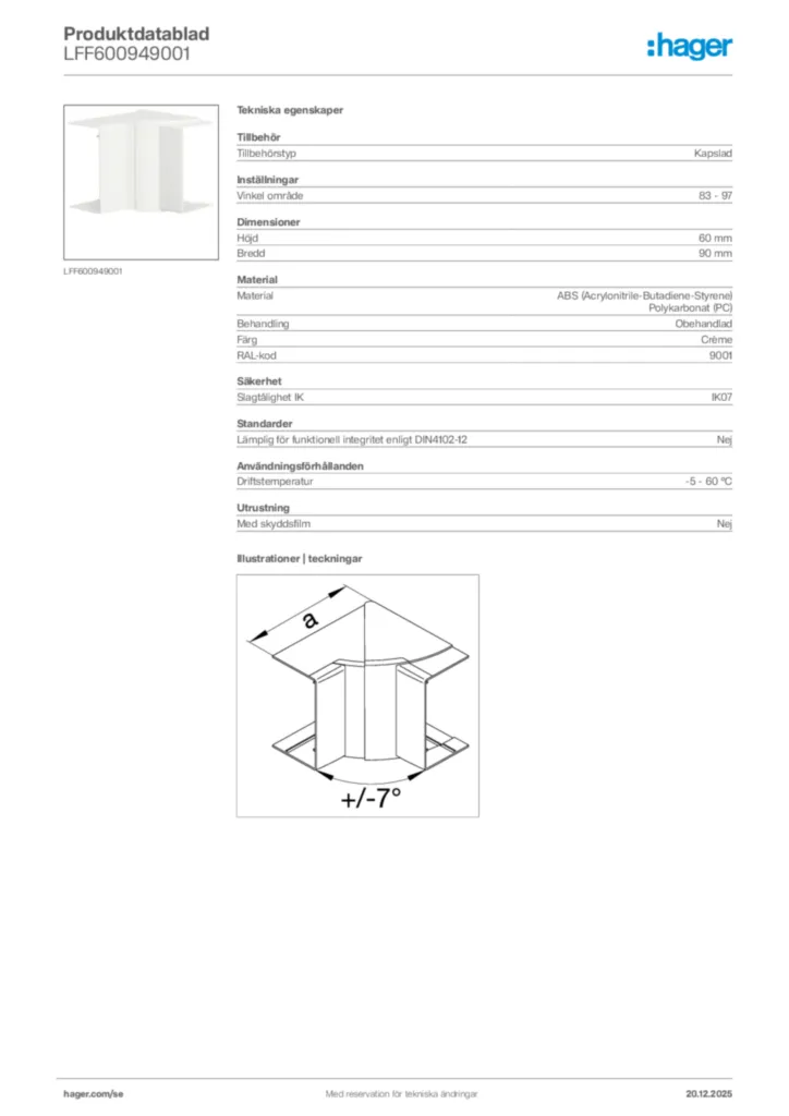 Bild Hager Produktdatablad LFF600949001 | Hager Sverige