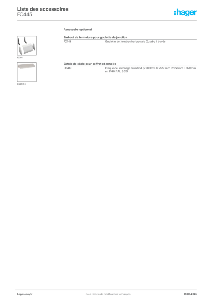 Image Hager Fiche technique du produit FC445 | Hager France