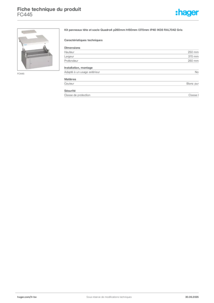 Image Hager Fiche technique du produit FC445 | Hager Belgique