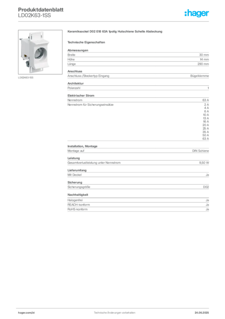 Bild Hager Produktdatenblatt LD02K63-1SS | Hager Deutschland