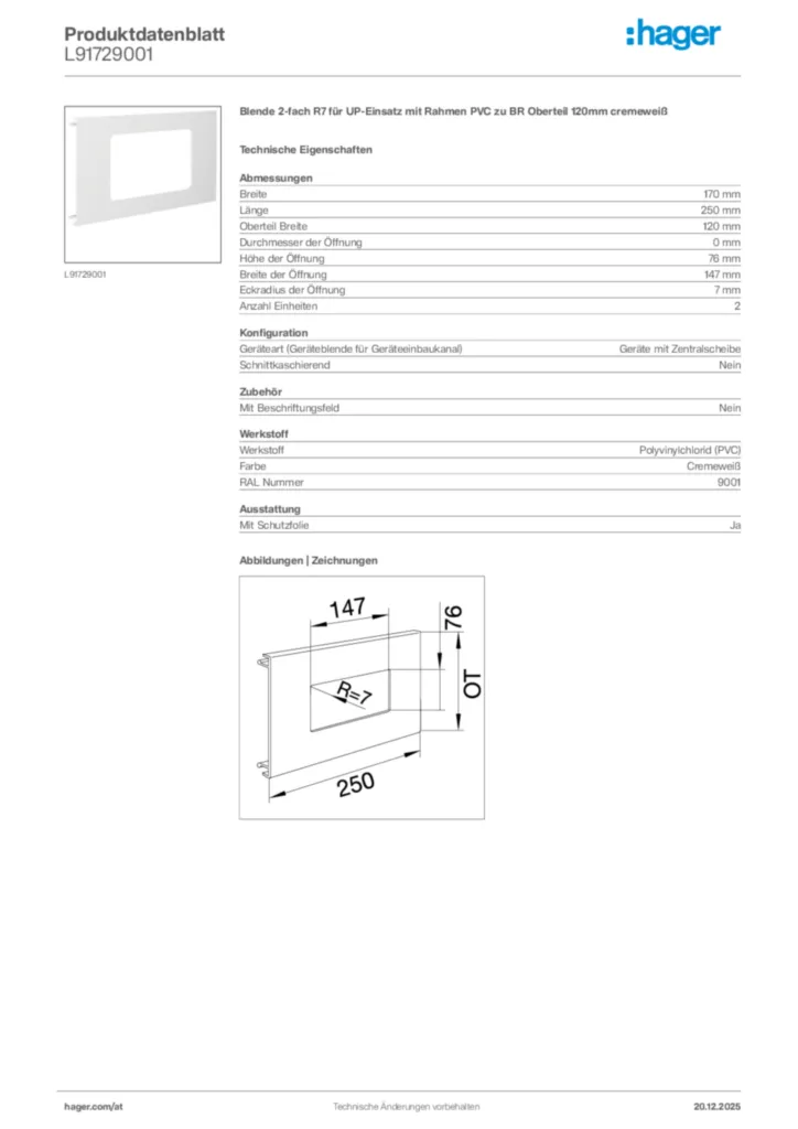 Bild Hager Produktdatenblatt L91729001 | Hager Deutschland