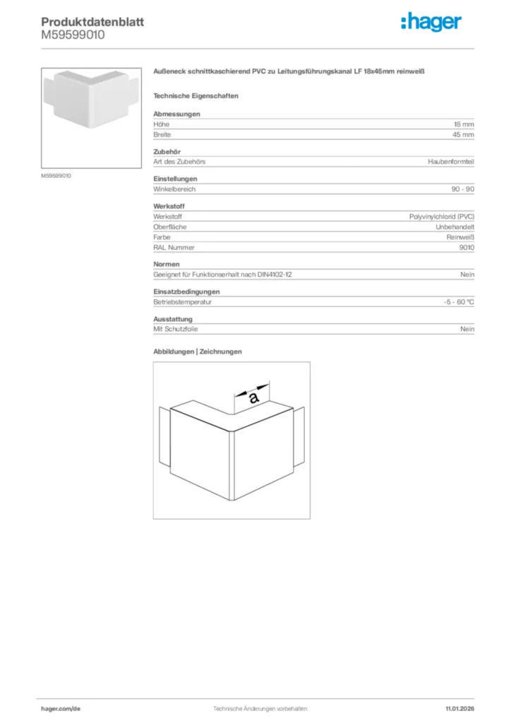 Bild Hager Produktdatenblatt M59599010 | Hager Deutschland