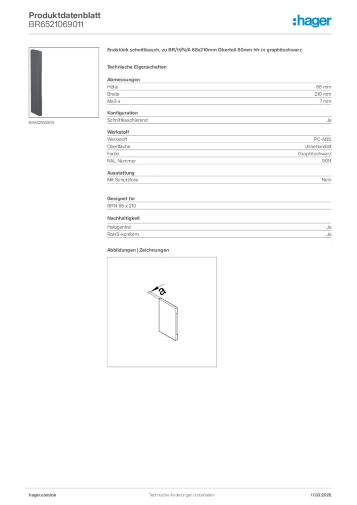 Bild Hager Produktdatenblatt BR6521069011 | Hager Deutschland