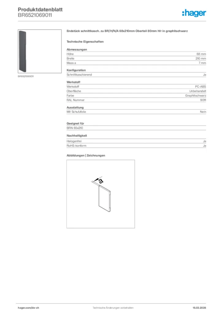 Bild Hager Produktdatenblatt BR6521069011 | Hager Schweiz