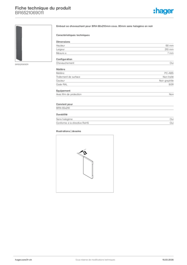 Image Hager Fiche technique du produit BR6521069011 | Hager Suisse