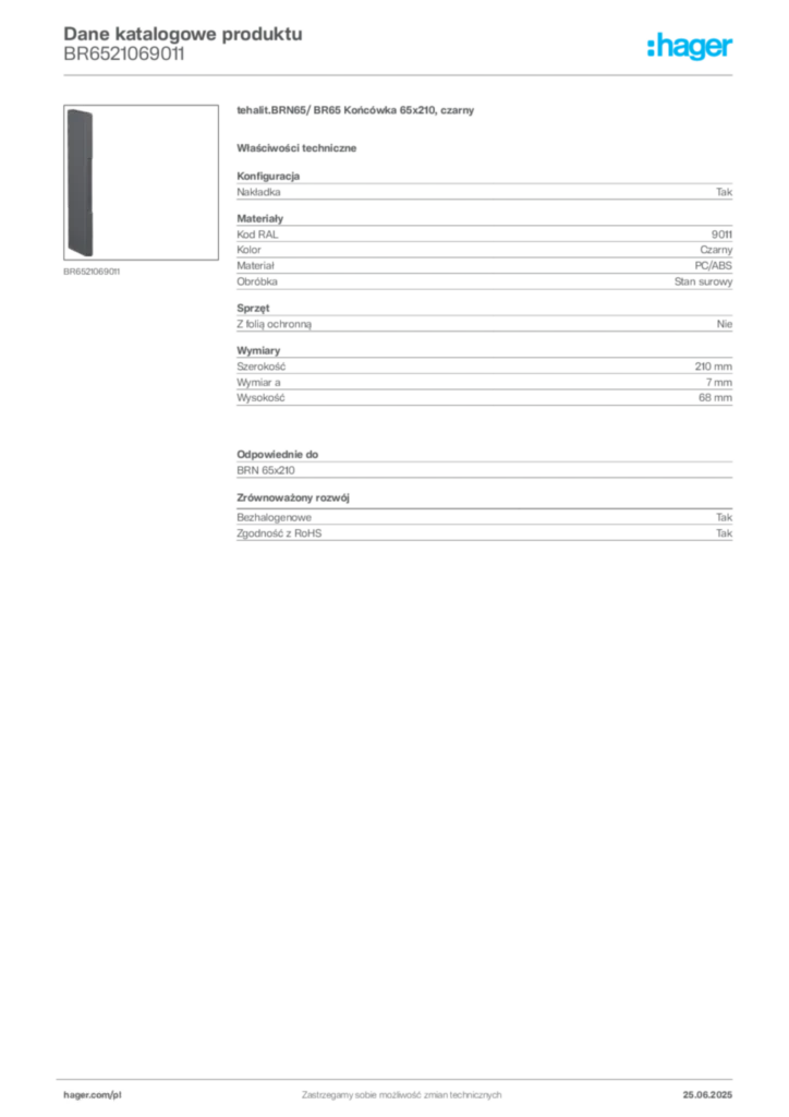 Zdjęcie Hager Karta katalogowa BR6521069011 | Hager Polska