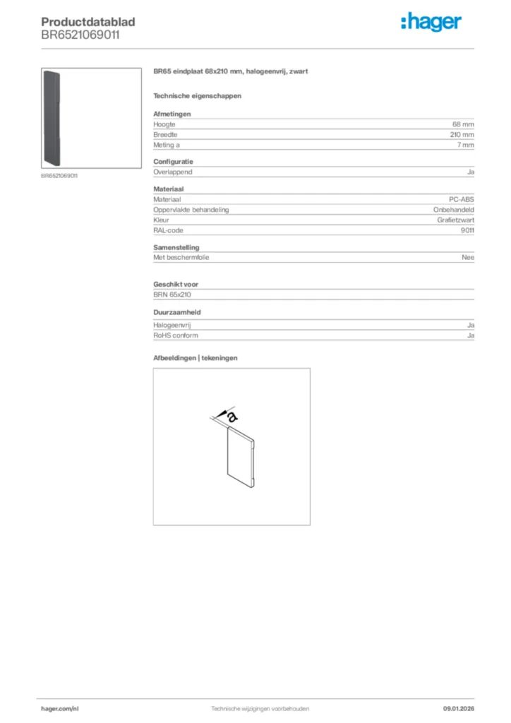 Afbeelding Hager Productdatablad BR6521069011 | Hager Nederland