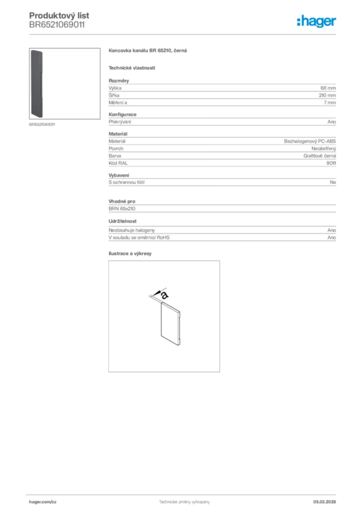 Obrázek Hager Product data sheet BR6521069011 | Hager