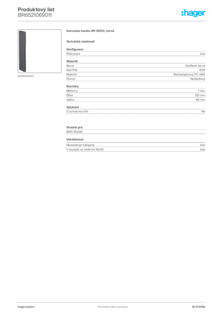 Obrázek Hager Produktový list BR6521069011 | Hager