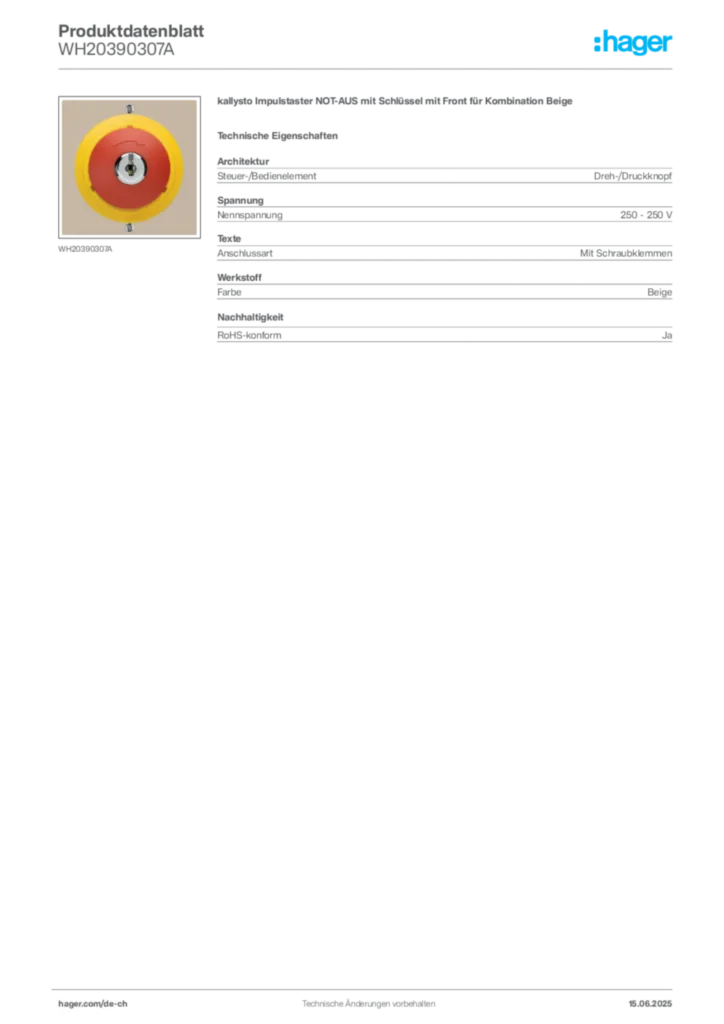Bild Hager Produktdatenblatt WH20390307A | Hager Schweiz
