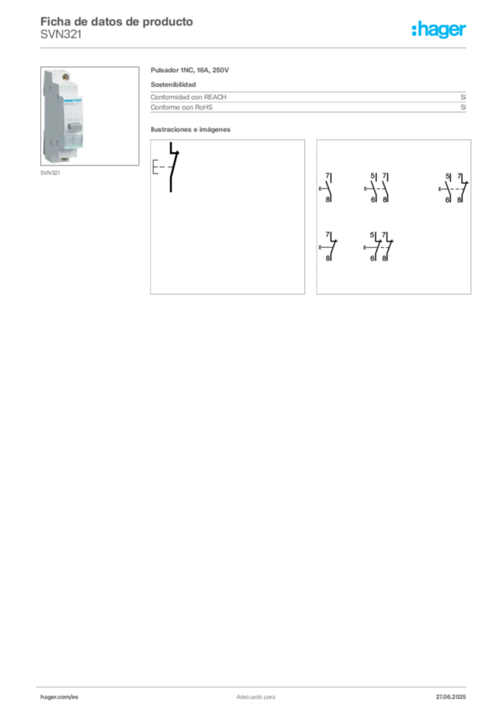 Imagen Hager Ficha de datos de producto SVN321 | Hager España