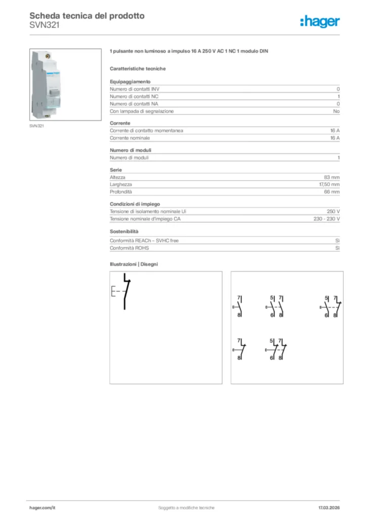 Immagine Hager Scheda tecnica del prodotto SVN321 | Hager Italia