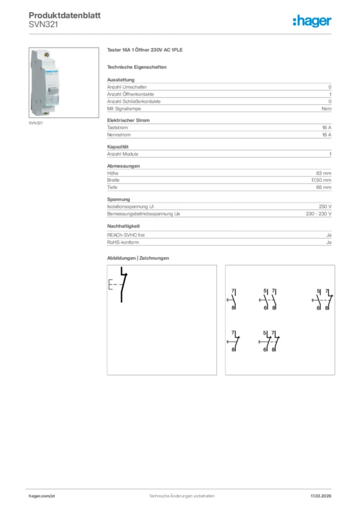 Bild Hager Produktdatenblatt SVN321 | Hager Deutschland