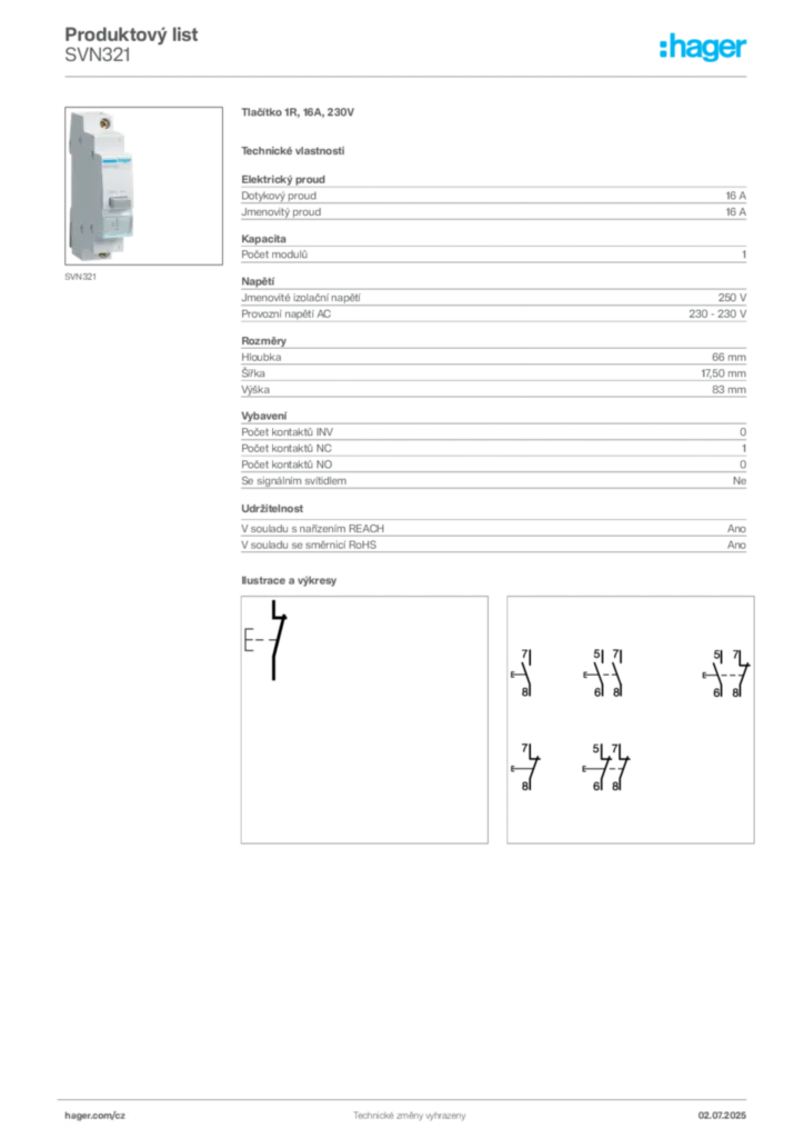 Obrázek Hager Produktový list SVN321 | Hager