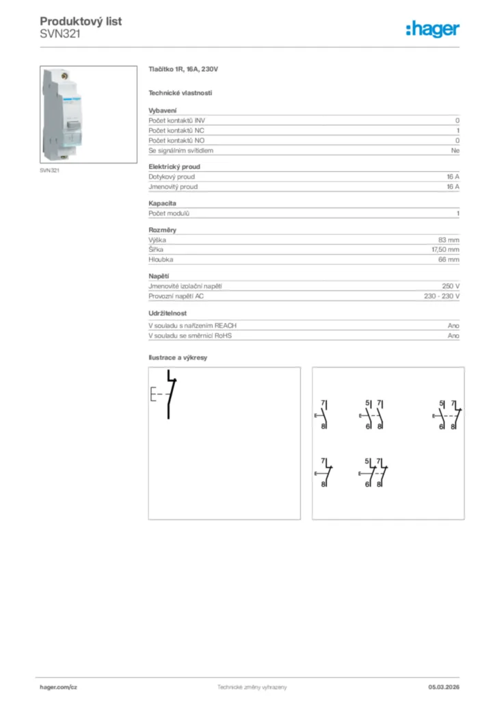 Obrázek Hager Product data sheet SVN321 | Hager